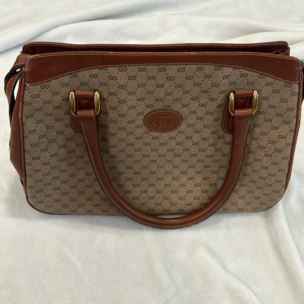 Vintage brown Boston pattern Gucci bag